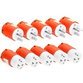 Xuhal 5 Sets 20 Amp 125 Volt Electrical Replacement Plug and Connector, Compatible with NEMA 5-20 Extension Cord Ends, 2 Pole, 3 Wire Grounding, Industrial Grade, Straight Blade, ETL Listed (Orange)