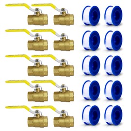 CMI Inc - 1" Brass Ball Valve, Female Threaded Full Port, NPT Water Shut-Off Valve with Handle for Irrigation, For Hot & Cold Pipes, Home Pool Commercial use - 10 Pack