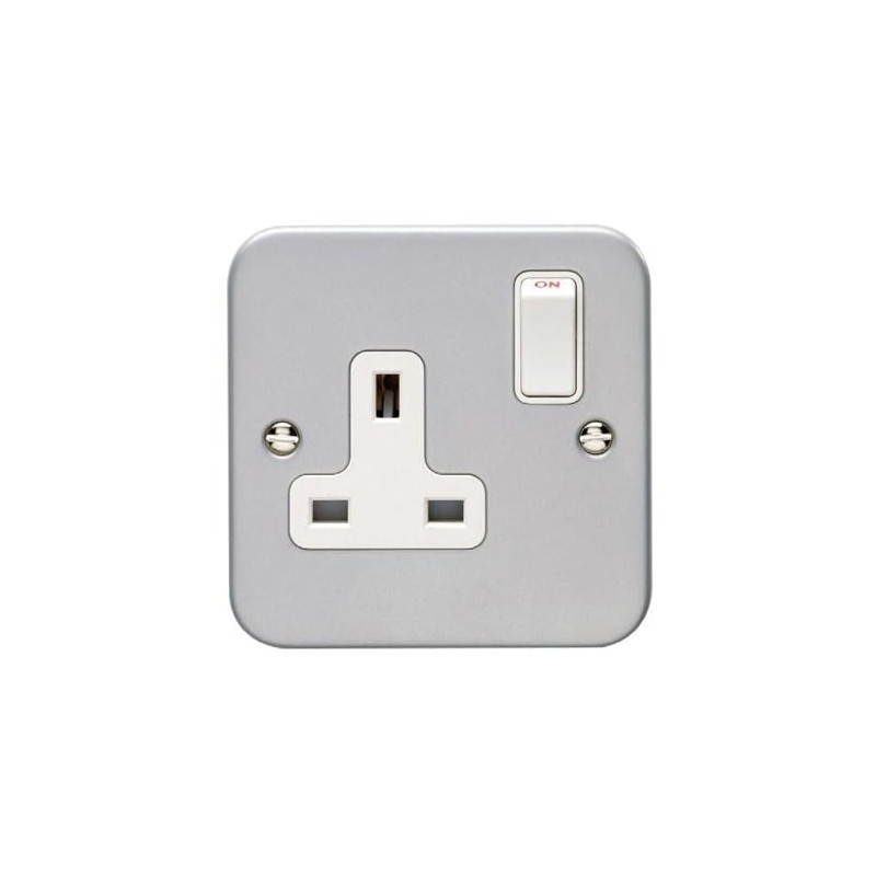 SHPELEC® Grey Metal Clad 1 Gang 13A Switched Socket –