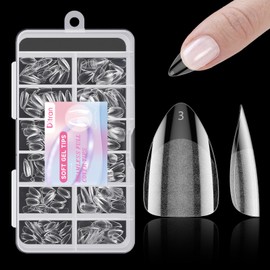 Almond Soft Gel Nail Tips, 240Pcs Pre Etched Clear Fake Nails Short Almond Shape, 12 Sizes Half Matte Full Cover Acrylic Press on Flase Tip Nail for Extension Nail Manicure Home DIY with Box