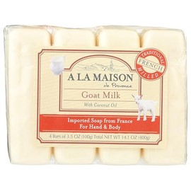 A LA MAISON Unscented Natural Goat Milk Bar Soap - Triple French Milled Unscented Natural Moisturizing Hand Soap Bar (4 Bars of Soap, 3.5 oz)