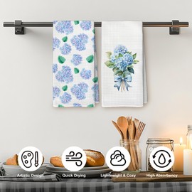 YLZlhb Spring Hydrangea Decor Kitchen Towels Set of 2, Spring Floral Hand Tea Towels for Bathroom Kitchen 16x24 Inch, Blue Hydrangea Decor