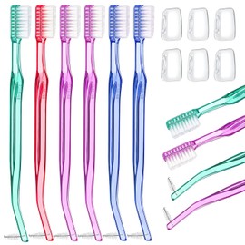 6 Piezas Cepillo de Dientes de Ortodoncia Brackets Cepillo de Dientes con 6 Piezas Funda Protectora para Cabezal para Limpieza Detallada de los Brackets, 4 Colore