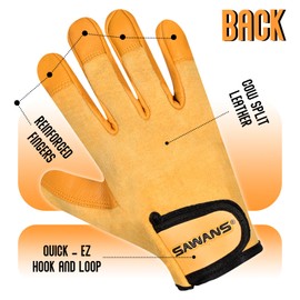 SAWANS Leather Working Gardening Gloves for Men Women Thorn Proof Flexible Breathable Heavy Duty Rigger Mechanic Protective Garden Gloves Multi-Purpose Work Gloves Utility Gripper (Yellow, XL)