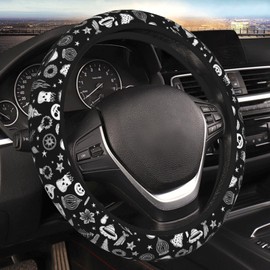 indokyeyqaz Ghost Steering Wheel Cover for Women Men Girls, Car Accessories Decor Thickened Anti-Slip Auto Steering Wheel Covers Protector Universal Fit 15 Inch for Cars, Truck, SUV