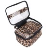Double Layer Cosmetic Bag PVC Leopard Print Design Portable Large