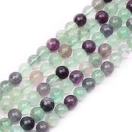 60-65pcs 6mm Fluorite Gemstone Beads Round Stone Beads Energy Stone Healing Power Loose Beads Smooth Beads for Bracelet Necklace Jewellery Making and DIY Crafts, 1 Strand 15.5"