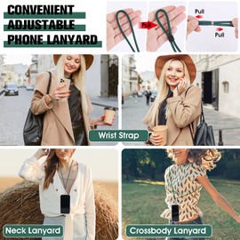 TIESOME Universal Cell Phone Lanyard, Crossbody Lanyard with Adjustable Nylon Neck Strap, 1 Phone Neck Lanyard+1 Wrist Phone Strap+4 Connectors Compatible with Most Phones (Green)