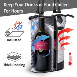 Tirrinia Insulated Wine Carrier Tote - Travel Padded 2 Bottle Wine/Champagne Cooler Bag with Handle and Adjustable Shoulder Strap + Free Corkscrew, Great Wine Lover Gift, White