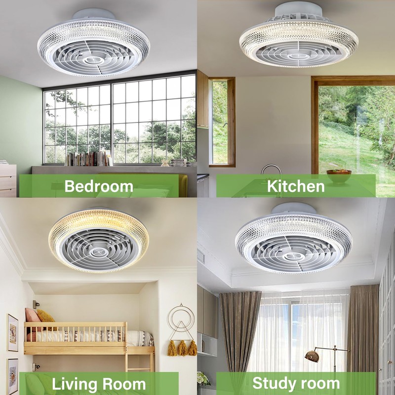 TCFUNDY Ceiling Fan with Light, 16" LED RGB Low Profile