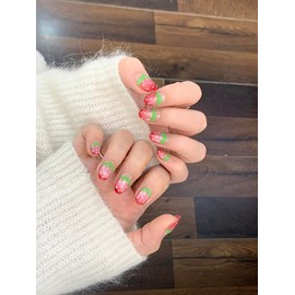 Strawberry Delight Press-On Nails – Handcrafted, Reusable, Long-Lasting, Salon Quality Design + Free Application Toolkit - Size: Small(S)