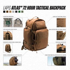 LA Police Gear Atlas 72 Hour Tactical Backpack for Men or Women, Large Tactical Backpack, Hiking Backpack, CCW Backpack - Black