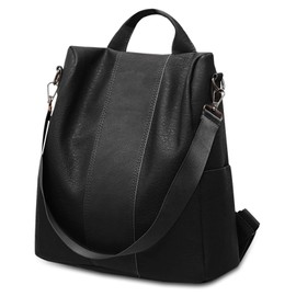 AfitLulu Womens Backpack Waterproof Anti-Theft Travel Backpack Ladies Handbags with Handle, Fashion Leather Ladies Rucksack Women’s Shoulder Bags with Detachable Shoulder Strap (Black)