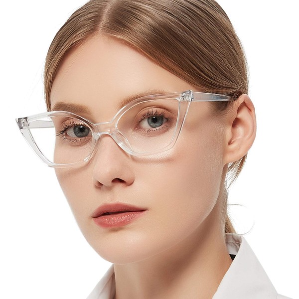 MARE AZZURO Cat Eye Reading Glasses Women Cute Readers 0 100 125 150 175 200 225 250 275 300 350 400 500 600 (Transparent, 2.00)