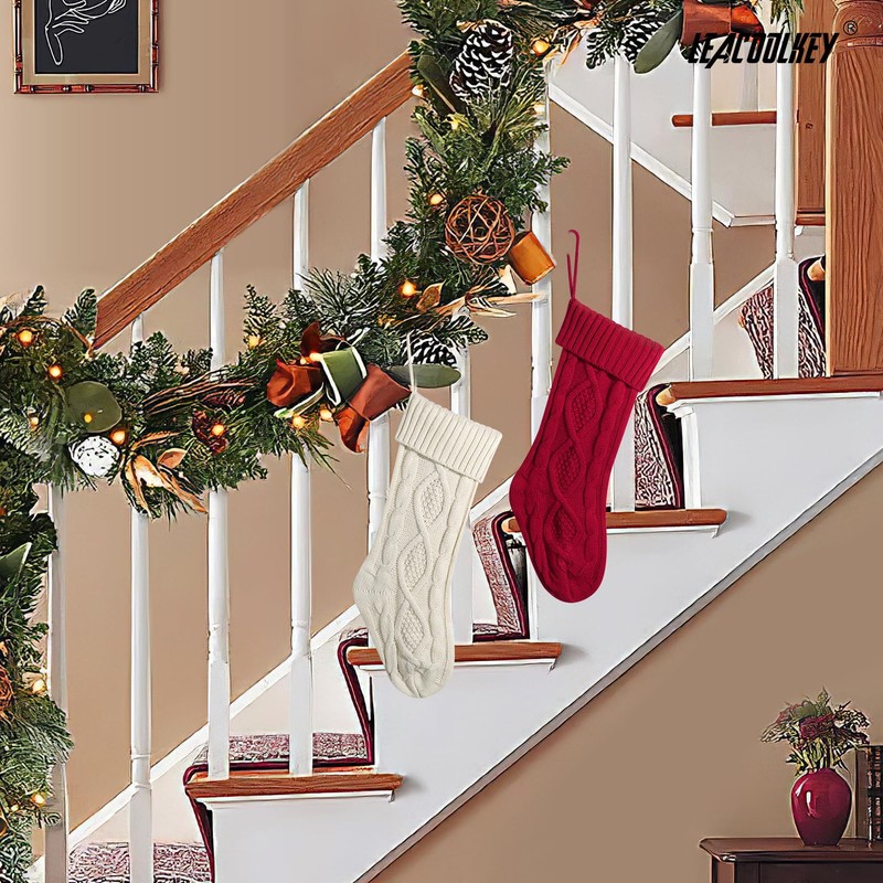 LEACOOLKEY 2 Pack Christmas Stockings 18 Inch Large Size Cable
