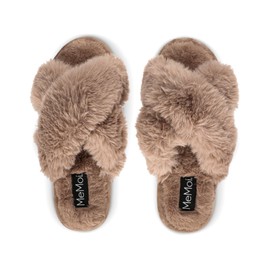 MeMoi Women's Beverly Faux Fur Memory Foam Plush Slipper Taupe M
