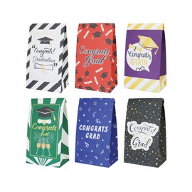 AWELL Small Party Favor Paper Bag Congrats Grad Wrapped Treat Goody Snack Bags 4.7x3x9 inch for Graduation Bag, 24 Counts