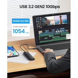 ORICO Aluminum M.2 NVMe SSD Enclosure , Tool-Free 10Gbps USB C Adapter, USB 3.2 M.2 NVMe Reader, External SSD Case Thunderbolt 3 compatible, Supports 4TB 2230/2242 /2260/2280 PCIe M-Key SSDs-PWM2-BK