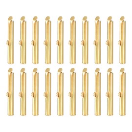 sourcing map 100Pcs Slide on End Clasps, 30mm Tube Ball Bead Slider Crimp Ends for Multi-Strand DIY Craft Making, Light Golden