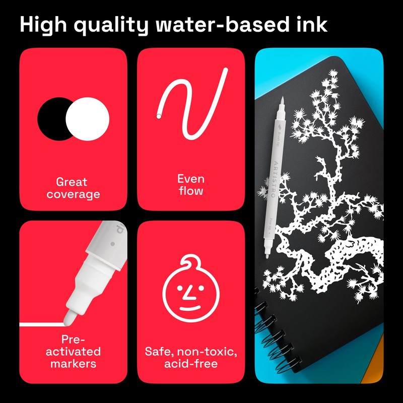ARTISTRO 2 White Dual-Tip Acrylic Paint Pens - Multisurface Markers
