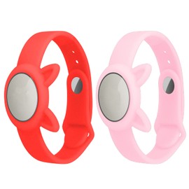 2er-Pack Kompatibel mit AirTags Weiches Silikonarmband,Sicherheits- und Kinder Anti-Lost,Anti-Kratz-Schutz zum Positionieren des Kompatibel mit Airtag Tracker-Armbands,Leicht zu tragen (Rosa+Rot)