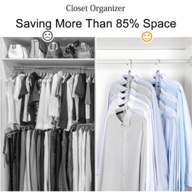 TOPIA HANGER Clothes Hanger Space Saving, 6 Tier Shirt Coat Hangers Space Saving No Bump Shoulder Hangers with No Slip Foam Padded Hangers Closet Organizers and Storage for Men and Women 2 Pack-CT64B