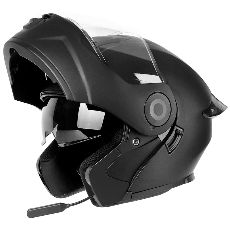 GDM Raptor Modular Bluetooth Motorcycle Helmet Flip-up, Matte Black (Medium)