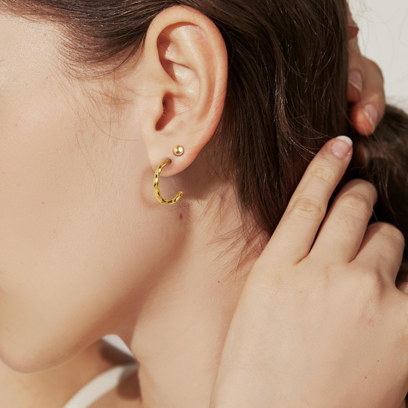 Ohrringe Gold Creolen, Hypoallergen Ohrringe Damen Gold, Wasserfeste Goldene Ohrringe