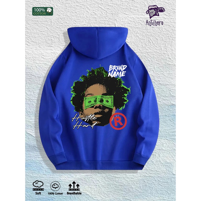 Hustle Hard Graphic Hoodie 100% Cotton US Warehouse 7 ColorsColor: