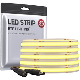 BTF-LIGHTING FCOB Flexible High Density LED Strip 5M 480LEDs/M Warm White 9W/M 24V 8mm Dimmable Malleable FOB COB LED Light Tape for Bedroom Kitchen Home Interior Decoration(Only Strip)