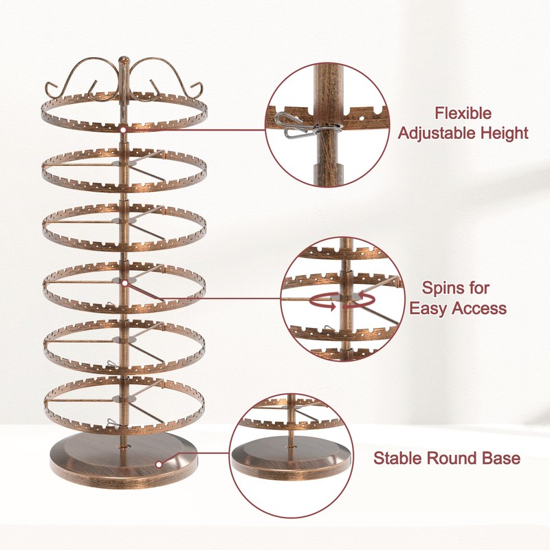 MODOWEY 6 Tier Rotating Earring Holder Organizer Stand, Adjustable Metal