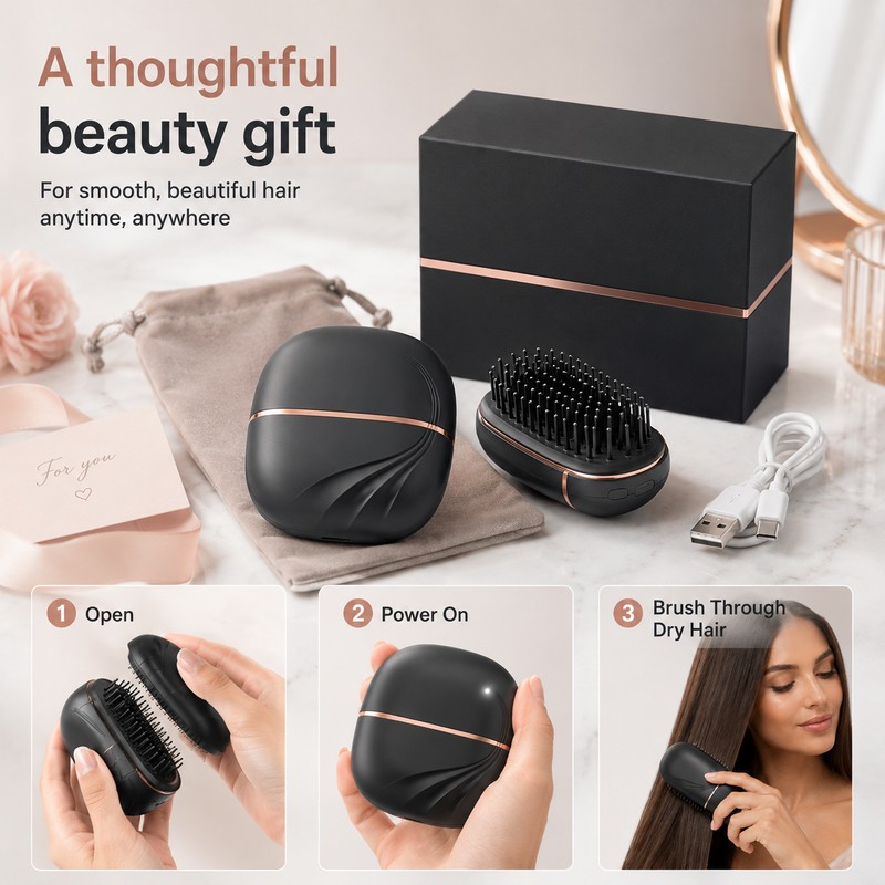 Cordless Hair Straightener Brush for Travel – Rechargeable Mini Ceramic