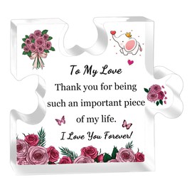 Wife Gifts for Valentines Day from Husband Girlfriend Puzzle Shaped Signs Bookmark 2PC Set Birthday Wedding Anniversary Presents Acrylic Plaques Home Decorations Christmas Women to My Love Keepsakes