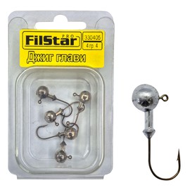 PRO FILSTAR Pack of 5 Jig Heads 4 g with Fishing Hooks N4 - Jig Head for Rubber Fish - Jig Heads Hooks - Jig Head Set - Fishing Hooks - Jig Head - Sports Set - Fishing Accessories - Fishing