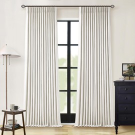 90 Inch Pinch Pleated Linen Blackout Curtains 2 Panels for Living Room Cream Natural 100% Black Out Curtains 90 Inches Long Pinch Pleat Dual Layer Drapes Birch Ivory Curtain for Dining Bedroom Office