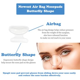 Newest Air Bag Nosepads,Butterfly Shape,Adhesive Eyeglass Nose Pads Anti-Slip Nose Pads Comfortable Air Chamber Nose Pads for Eyeglasses Sunglasses Spectacles,10 Pairs,Transparent,2.5mm