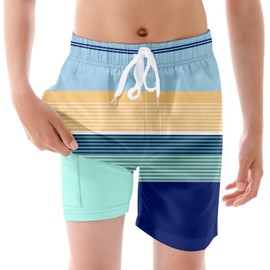 westwolf Boys Swim Trunks with Compression Liner Kids Boxer Briefs Size 10-12 Bathing Suit Striped Beach Swimming Shorts Swimsuits