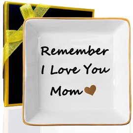 ArtioHipo Gift for Mom from Daughter Son, Ceramic Ring Dish for Mother Mother’s Day New Year Birthday Gift Decorative Jewelry Tray Trinket Plate (Remember I Love You Mom)