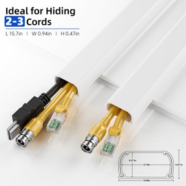 Delamu 236in Cord Hider, Cord Covers for 2-3 Wires on Wall, Premium TV Cable Hider, Paintable Wire Hiders Wire Covers for Cords on Wall, Easier Setup Cable Cover Raceway, W0.94 H0.47in, White