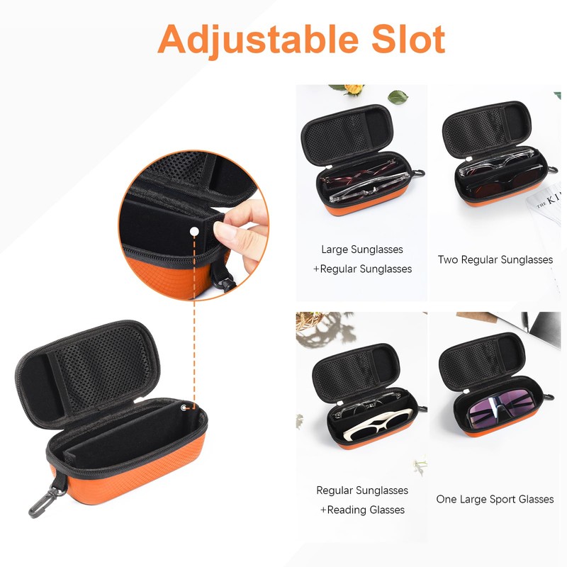 Bukere Double Eyeglasses Case with Adjustable Slots, EVA Hard-shell Travel