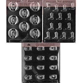MOLDS AND THINGS Chocolate Molds, Cowboy Boot, Cowboy Hat, Horse Shoe, Clear Plastic, Candy Molds