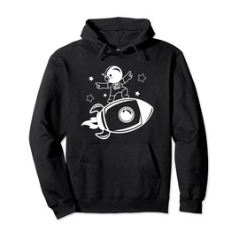 Cute Rocketship Surfing Astronaut in Outer Space for Kids Pullover Hoodie