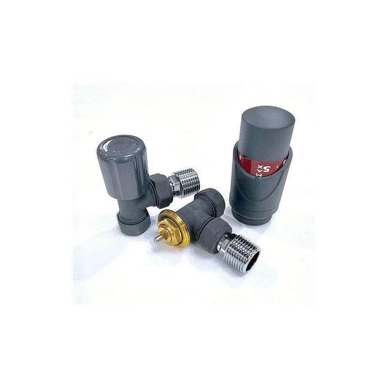 Wärmer System Angle Grey Plated Thermostatic Radiator Valve Vertical Or