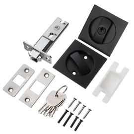 Upluckey Pocket Door Lock Matte Black Contemporary Privacy Square Pocket Door Hardware Sliding Door Lock with Key