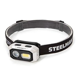 Steelman Pro 300 Lumen Hands-Free Motion-Activated LED Rechargeable Headlamp for Workshop or Outdoors, Spotlight and Area Light Modes, Removable Light with Mounting Magnets, Fully Adjustable Headband