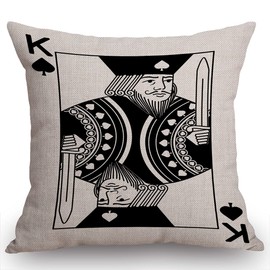 Smooffly Poker Card Cushion Cover,King of Spade Spades Playing Casino Vegas Decorative Pillow Cases Cotton Linen Square Throw Pillow Cover for Home Sofa Couch 18x18 inch