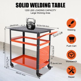 36x24 Steel Welding Table,1200 Lb Portable Welding Fixture Table for Shop,Rolling Welding Table with 5/8" Holes for Shop Garage