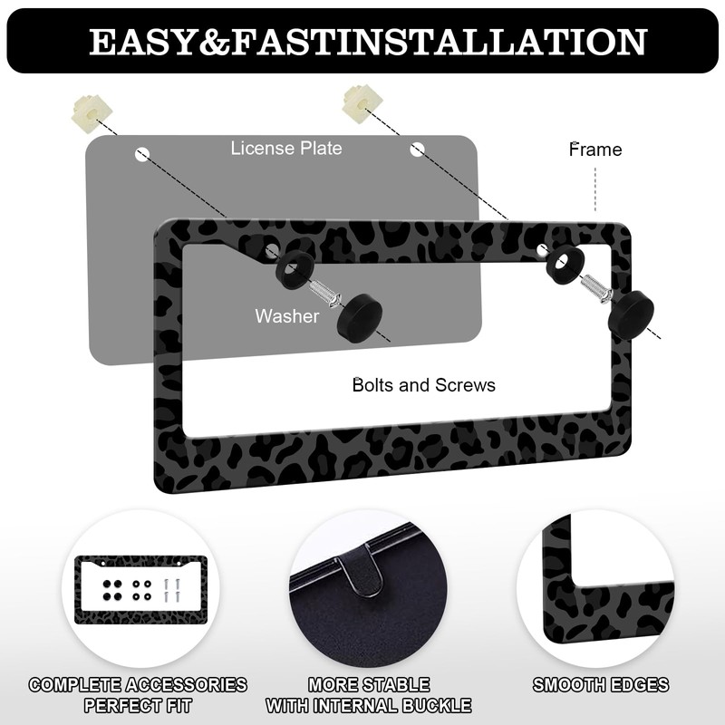 Black Leopard Print License Plate Frames - 2 Pack Animal