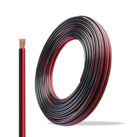 TMH 2 Color Red Black Cable 20 FT-18 AWG 2pin Hookup Electrical LED Strips Extension Wire 7.5A 12V/24V, 2 Conductor Parallel Strips Extension Wire for Ribbon Lamp Tape Lighting (1 Pcs)