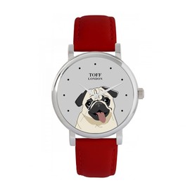 Toff London Beige Pug Head Dog Watch Women's 38 mm Case 3ATM Waterproof Custom Designed Quartz Movement Luxury Fashion, grey, TLWS-44796